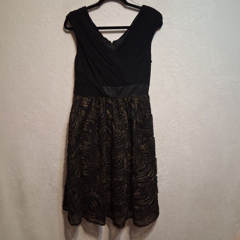 Adrianna Papell 8 Dress Knee Length Black Chiffon Skirt Cocktail Party Event